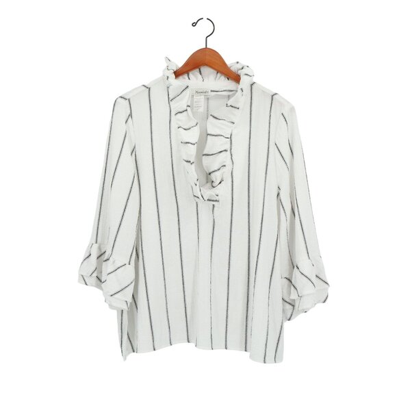 Moonlight Tops - Moonlight Y&S Fashion White Black Striped Wire Collar 3/4 Sleeve Tunic Top S